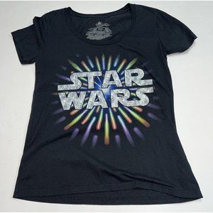 Disney Store Star Wars T Shirt Womens Size L Short Sleeve Scoop Glitter Graphic